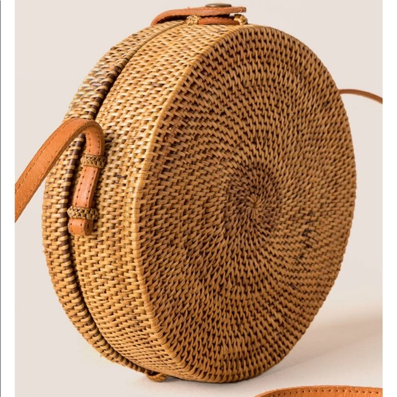 Free People Handbags - Round Straw Rattan Wicker Basket Bag NWOT